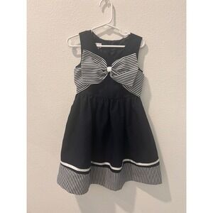 Bonnie Jean Girls Navy Blue Striped Bow Party Dress 5T